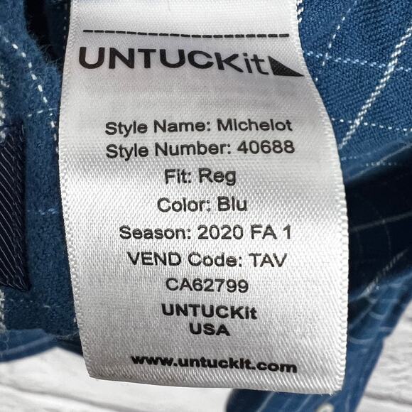 UNTUCKit Mens L Michelot Blue Windowpane Long Sleeve Cotton Button Flannel Shirt - Picture 5 of 7